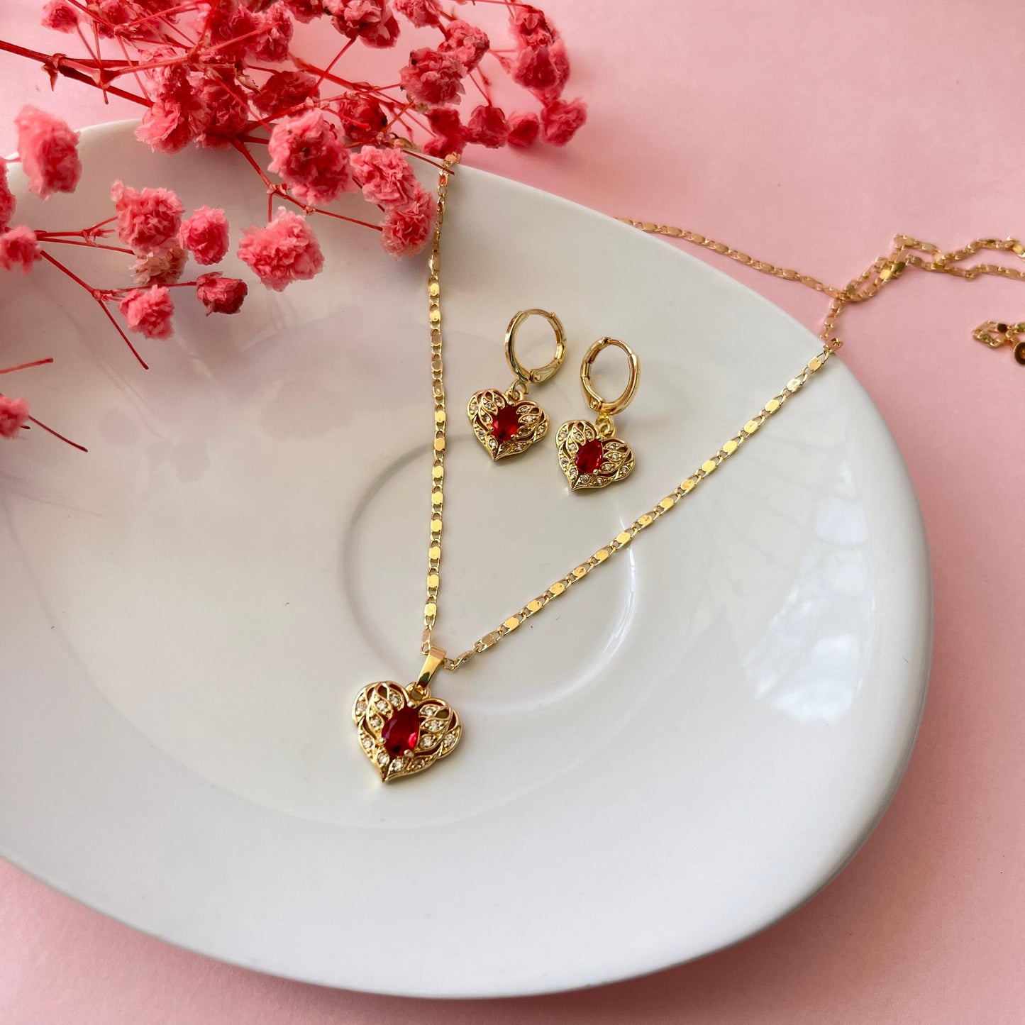 Conjunto Corazón Piedra Roja