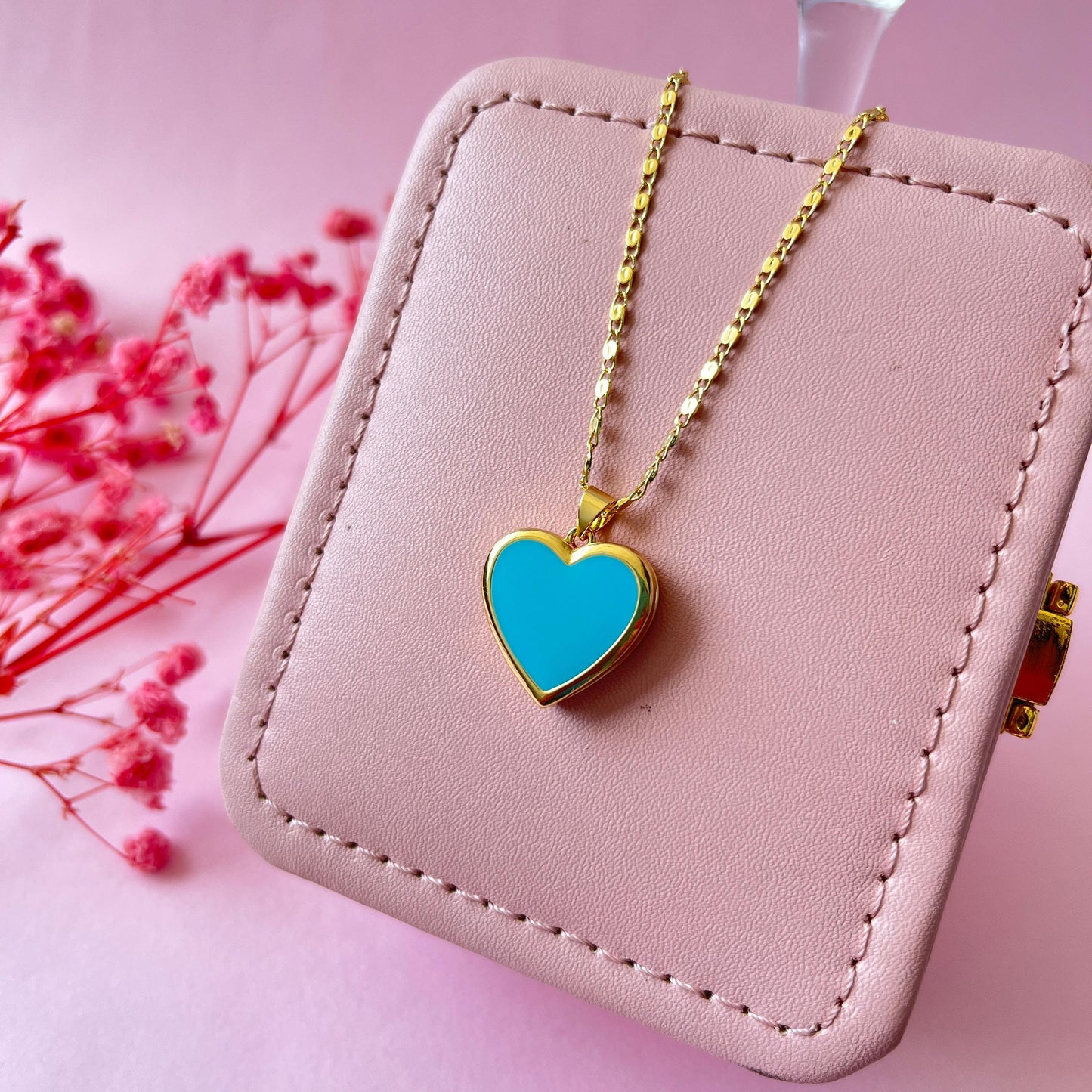 Collar corazón azul turquesa
