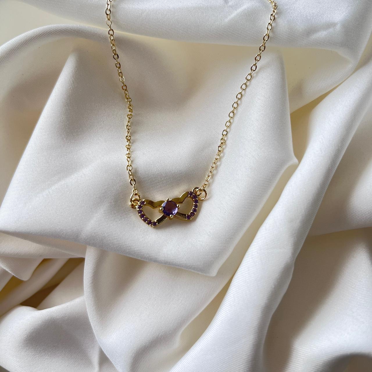 Collar Corazones Piedra Morada