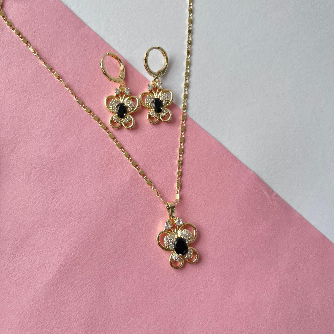 Conjunto Mariposa Pedrería Blanco/Negro