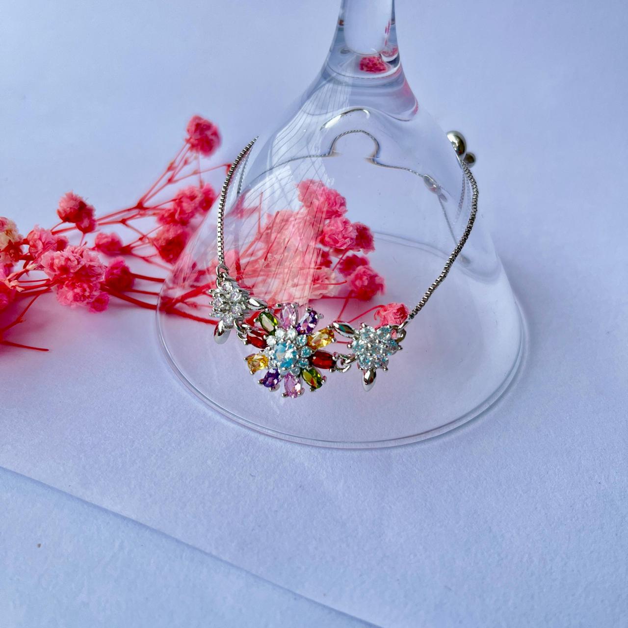 Pulsera Ajustable Flor Plata