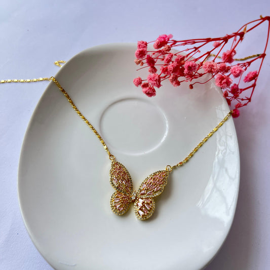 Collar Mariposa Pedrería Rosa