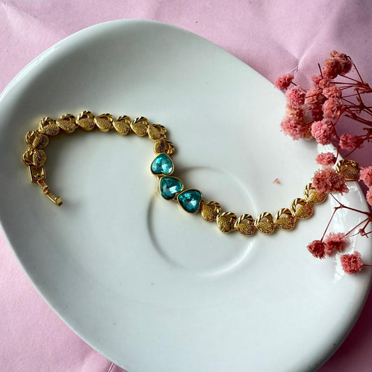 Pulsera Corazones Azul/Dorado